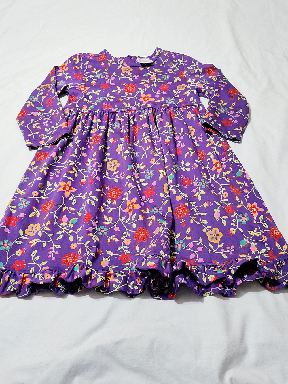 Hanna Andersson Purple Floral Long-Sleeve Ruffle-Hem Dress - Picture 3 of 4